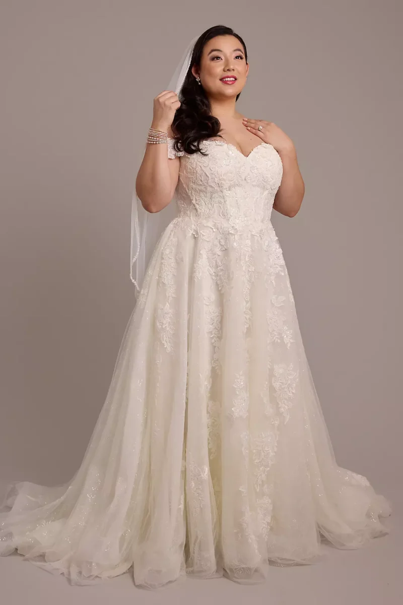 Off-the-Shoulder Lace-Up Back Wedding Dress