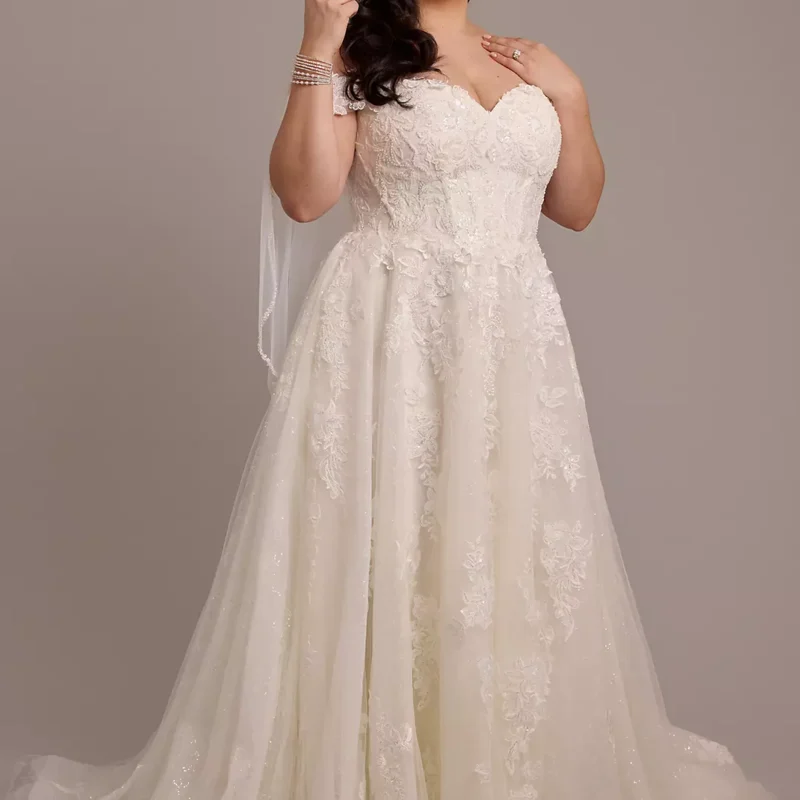 Off-the-Shoulder Lace-Up Back Wedding Dress