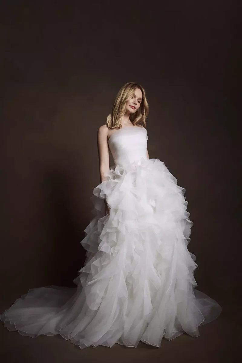 Strapless Wedding Gown With Spiral Ruffle Skirt