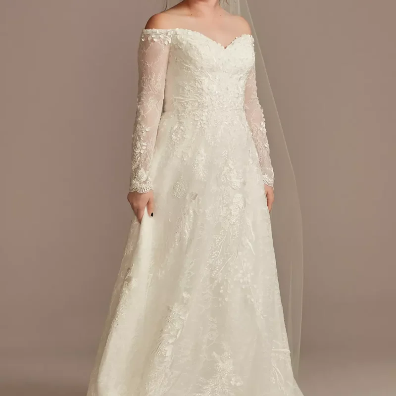 Leafy Applique Lace Off the Shoulder Wedding Dress