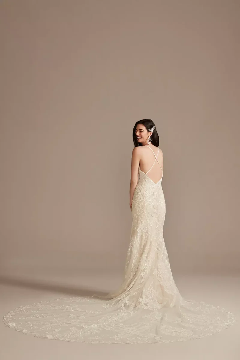 Strappy Beaded Applique Tulle Sheath Wedding Dress - Image 2