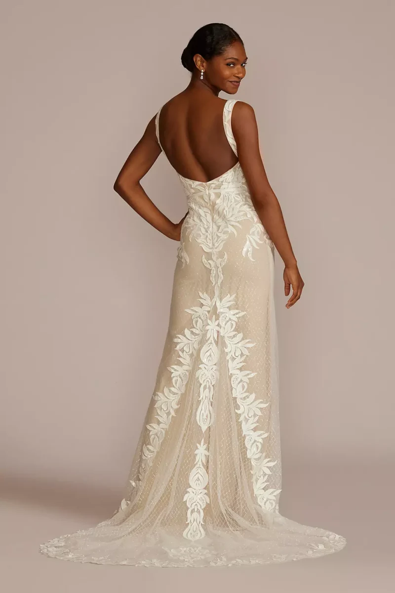Illusion Plunge Lattice Skirt Wedding Gown - Image 3